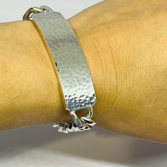 Georg Jensen Smithy Hammered Sterling Silver Link ID Tag Bracelet 590 C - Picture 10 of 12
